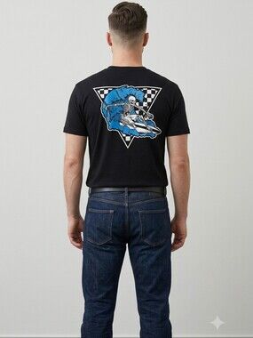 LCM International Men's Size Medium Black Cotton Surfing Skeleton T-Shirt